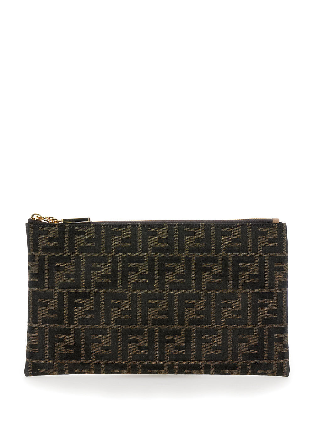Fendi Women Flat Clutch 'Medium Baguette' In Jacquard Ff Fabric Brown Woman