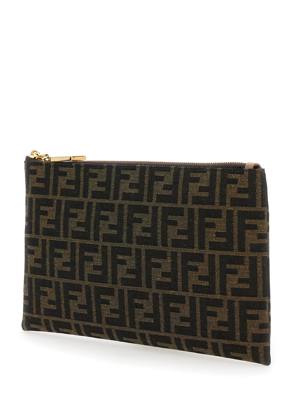 Fendi Women Flat Clutch 'Medium Baguette' In Jacquard Ff Fabric Brown Woman
