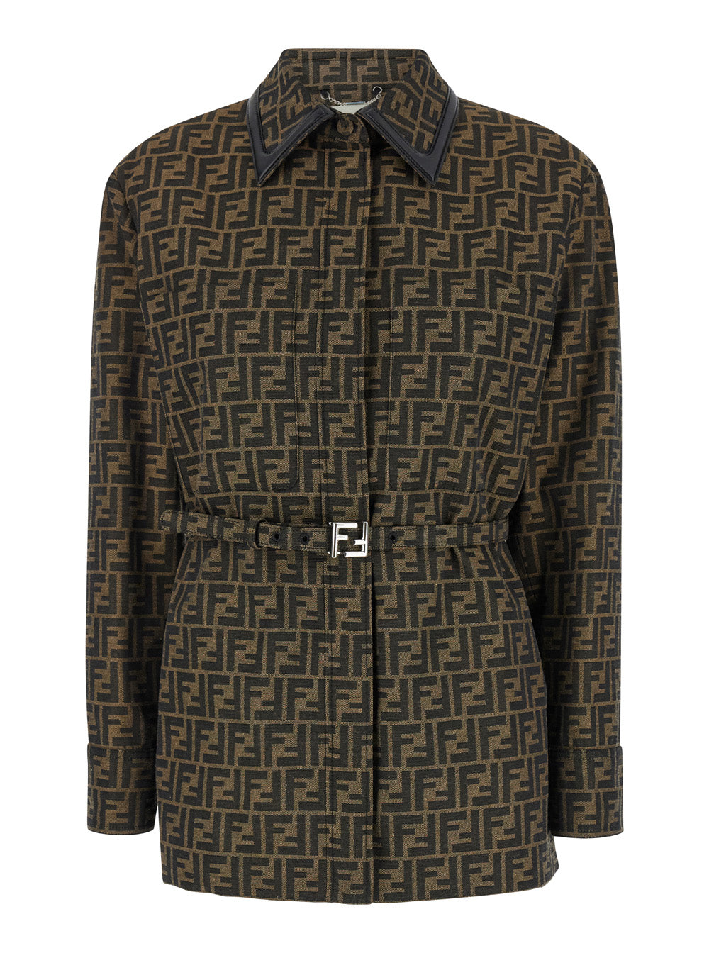 Fendi Women Jacket With Ff All-Over Motif In Cotton Blend Brown Woman FENDI