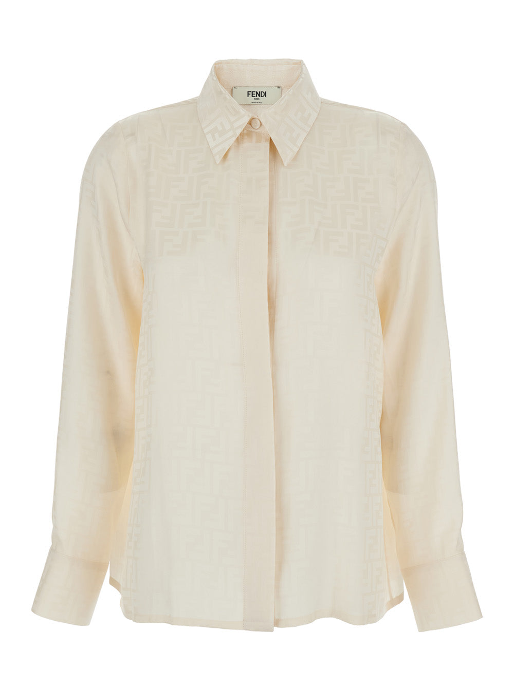 Fendi Women Shirt With Pointed Collar And Ff Motif In White Silk For Women FENDI