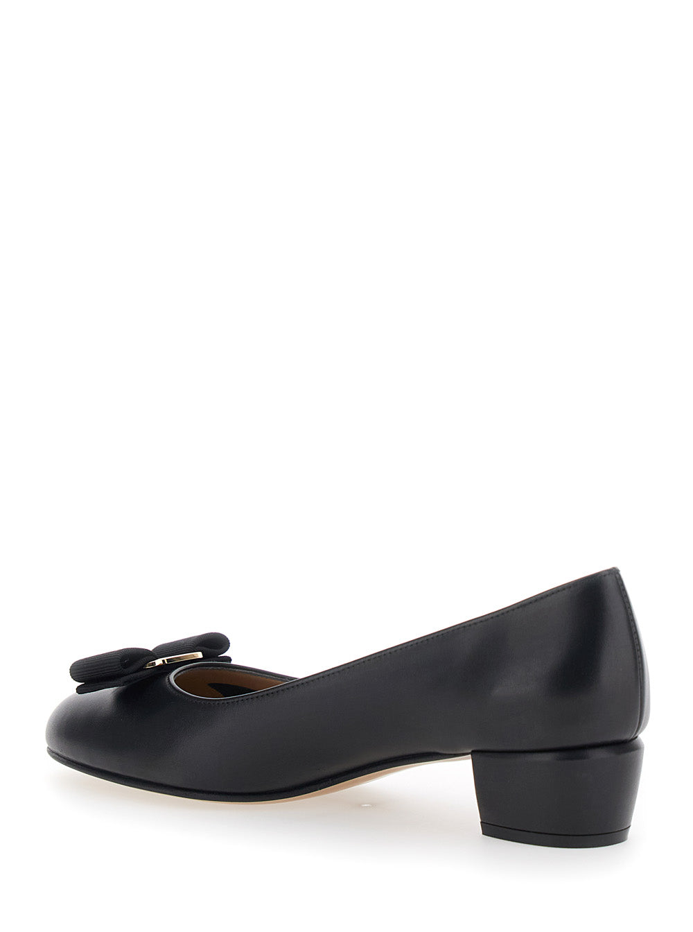 Ferragamo Women Pumps 'Vara' With Wide Low Heel And Logo Plate On The Front In Black Leather For Women FERRAGAMO