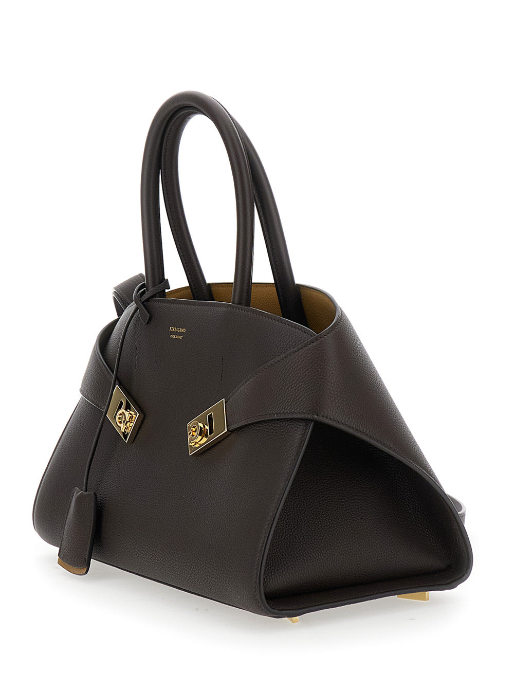 Ferragamo Women Shoulder Bag 'Hug Small' With Logo Lettering And Gancini Buckles On The Front In Brown Leather For Women FERRAGAMO