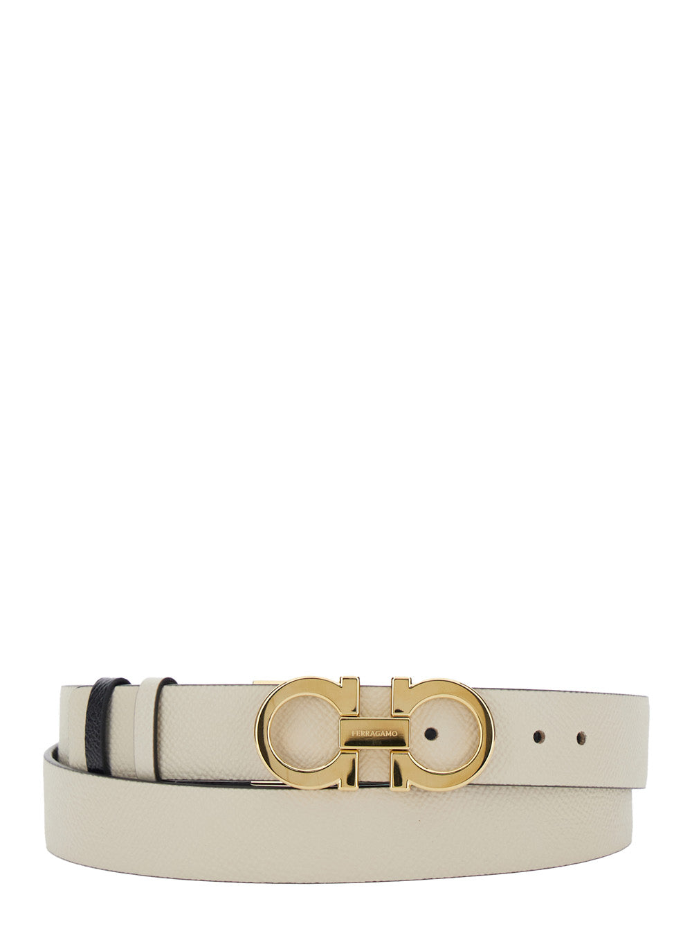 Ferragamo Women Belt With Gancini Buckle And Logo Lettering In White Leather For Women FERRAGAMO
