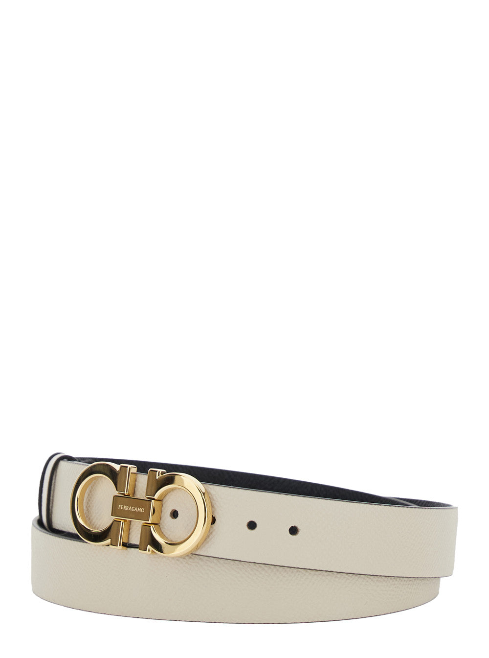 Ferragamo Women Belt With Gancini Buckle And Logo Lettering In White Leather For Women FERRAGAMO