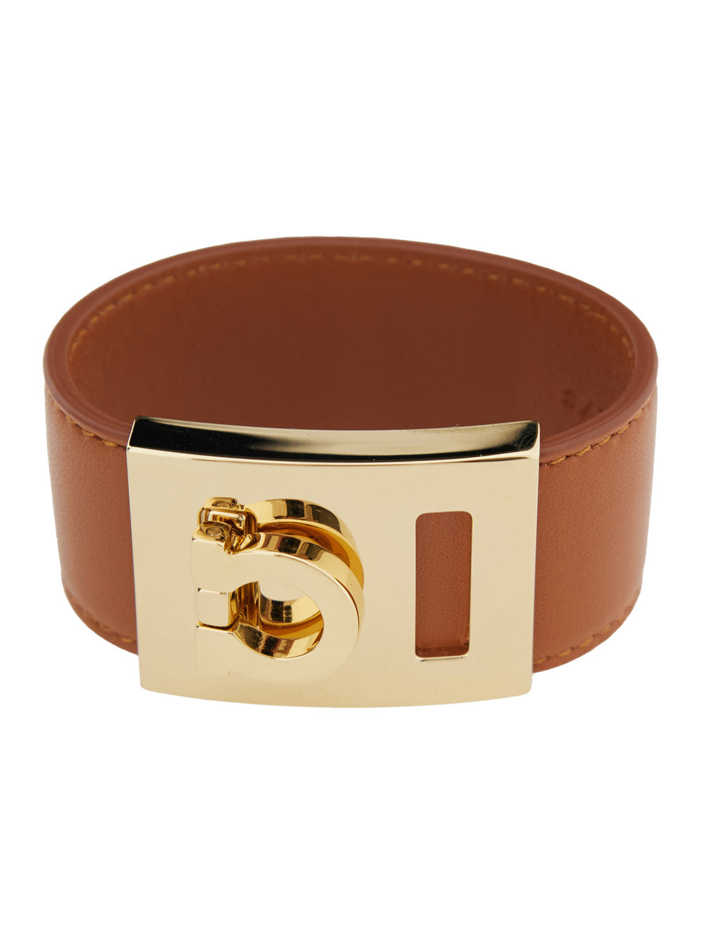 Ferragamo Women Bracelet 'Hug' With Gancini Detail In Smooth Brown Leather For Women FERRAGAMO