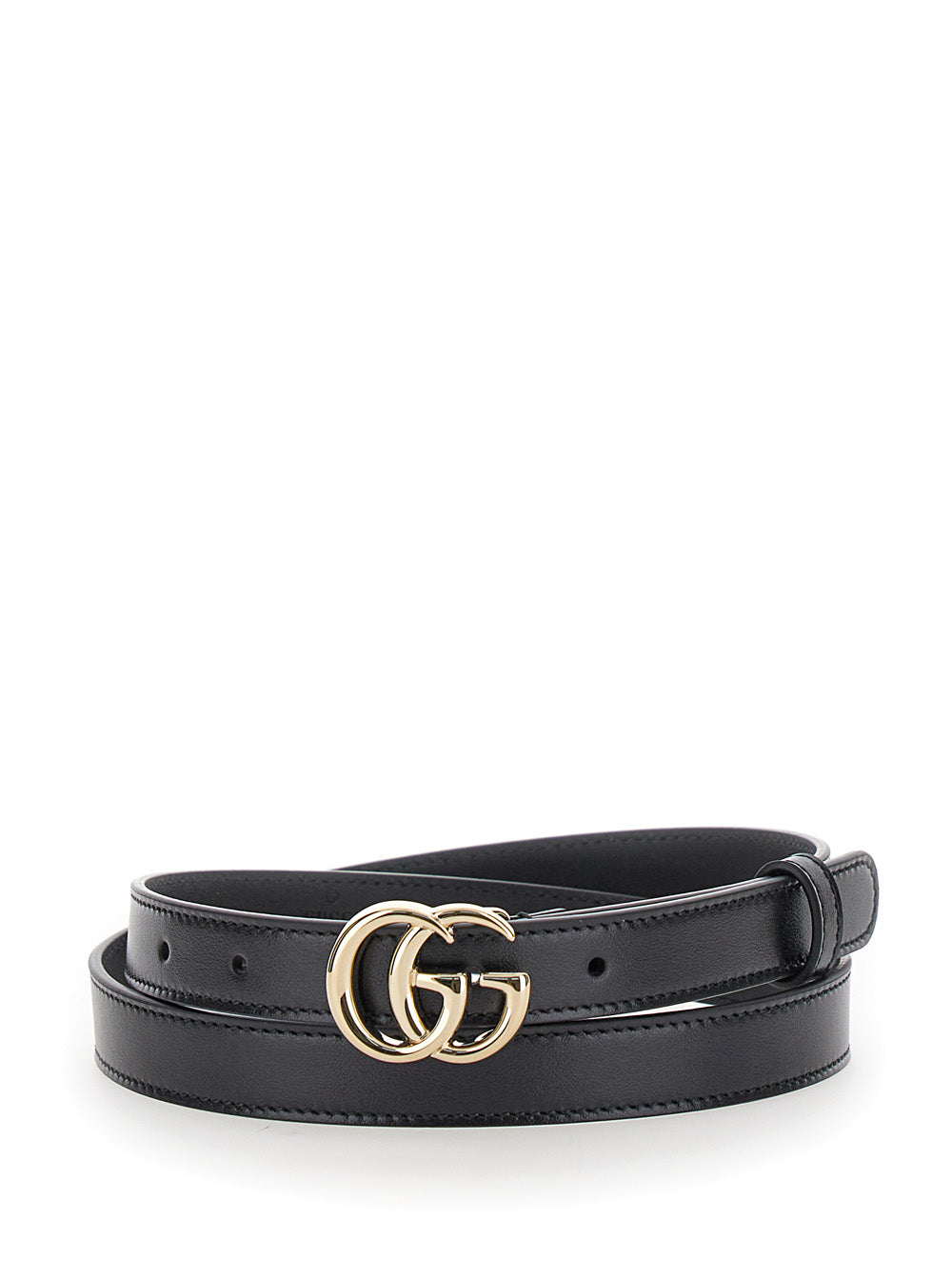 Gucci Women Belt With Double G Buckle In Black Leather For Women GUCCI