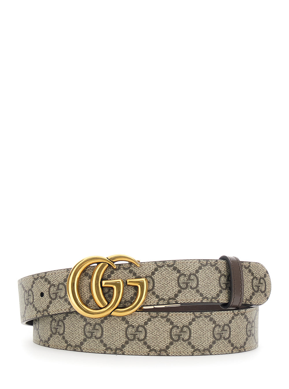 Gucci Women Reversible Belt With Double G Logo Buckle In Gg Supreme Canvas Brown Woman GUCCI