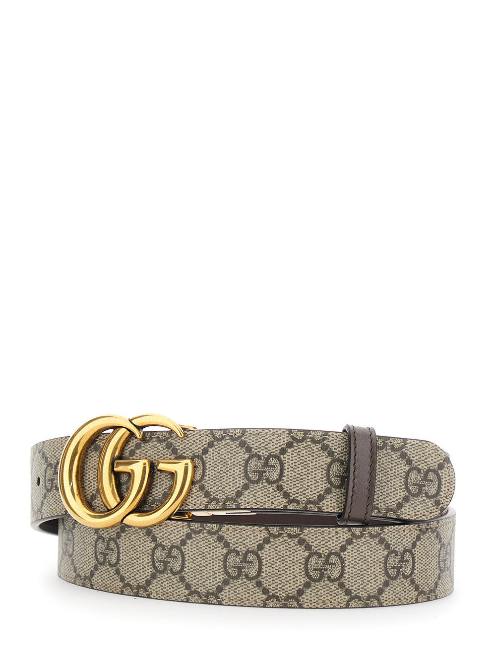 Gucci Women Reversible Belt With Double G Logo Buckle In Gg Supreme Canvas Brown Woman GUCCI