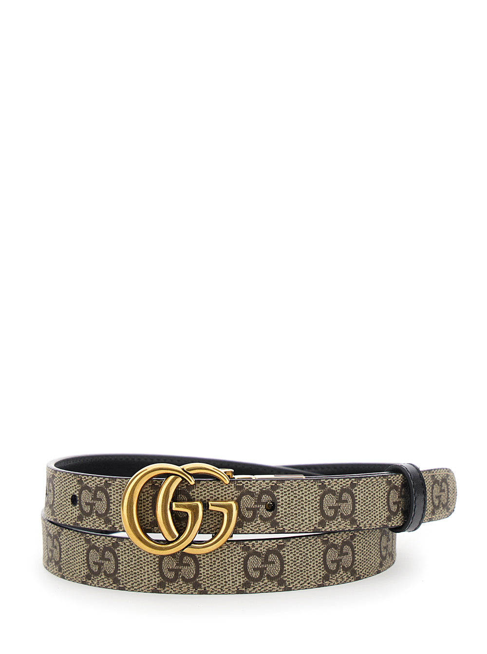 Gucci Women Reversible Slim Belt 'Gg Marmont' In Gg Supreme Fabric Beige Woman