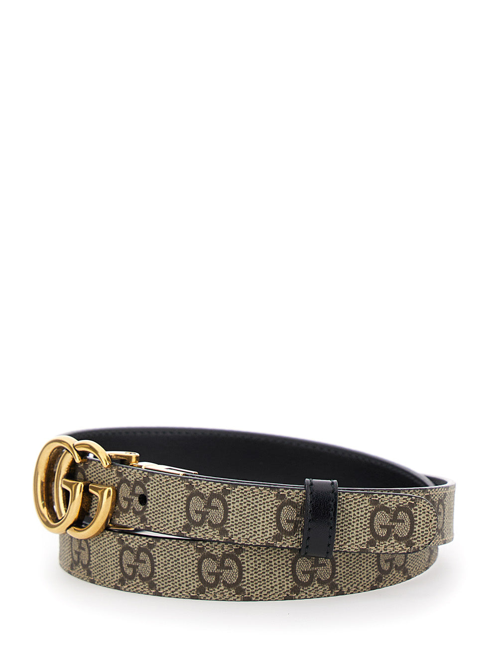 Gucci Women Reversible Slim Belt 'Gg Marmont' In Gg Supreme Fabric Beige Woman