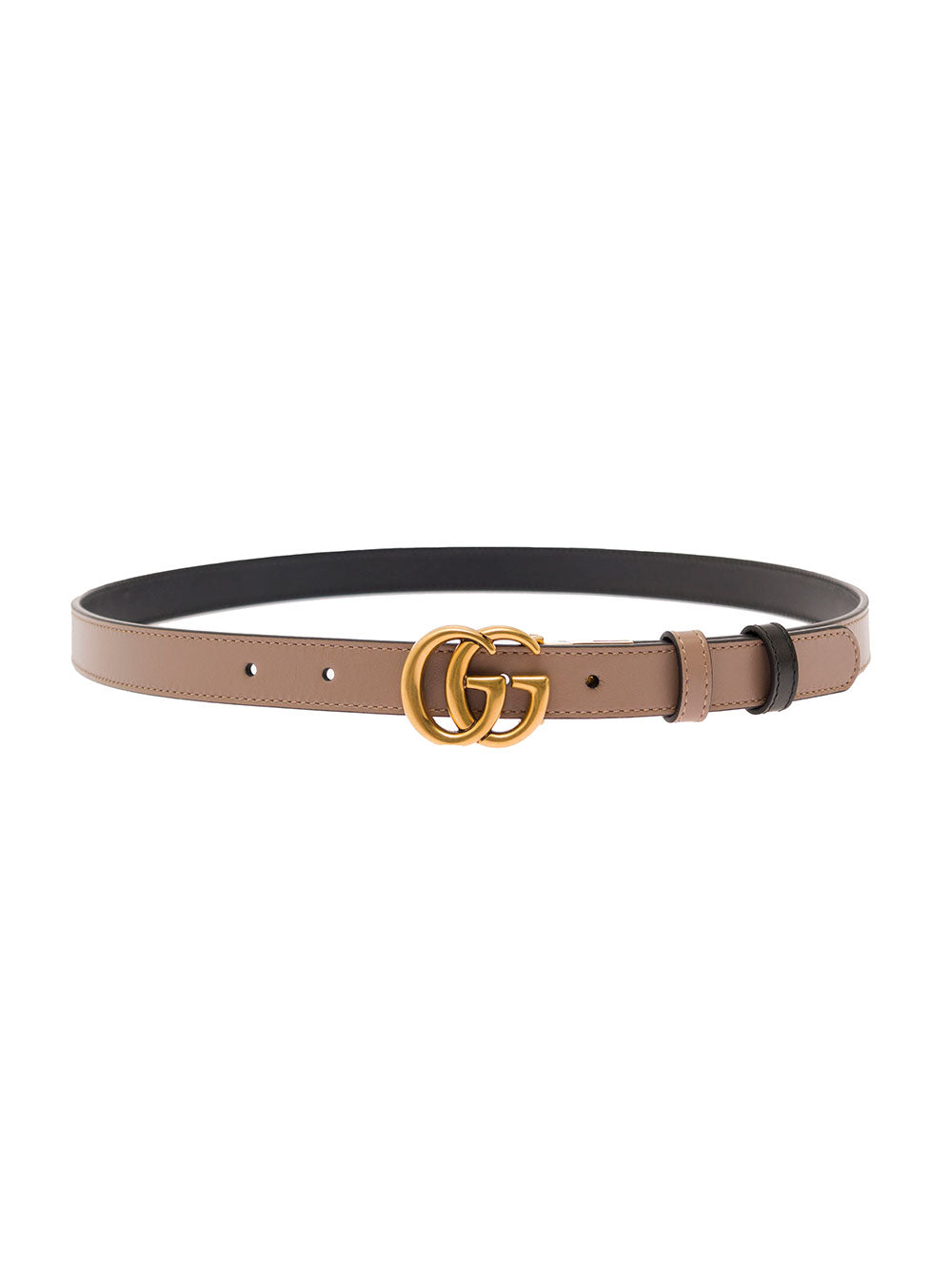 Gucci Women Reversible Belt With Gg Logo And Antique Gold Finishes In Pink And Black Leather For Women