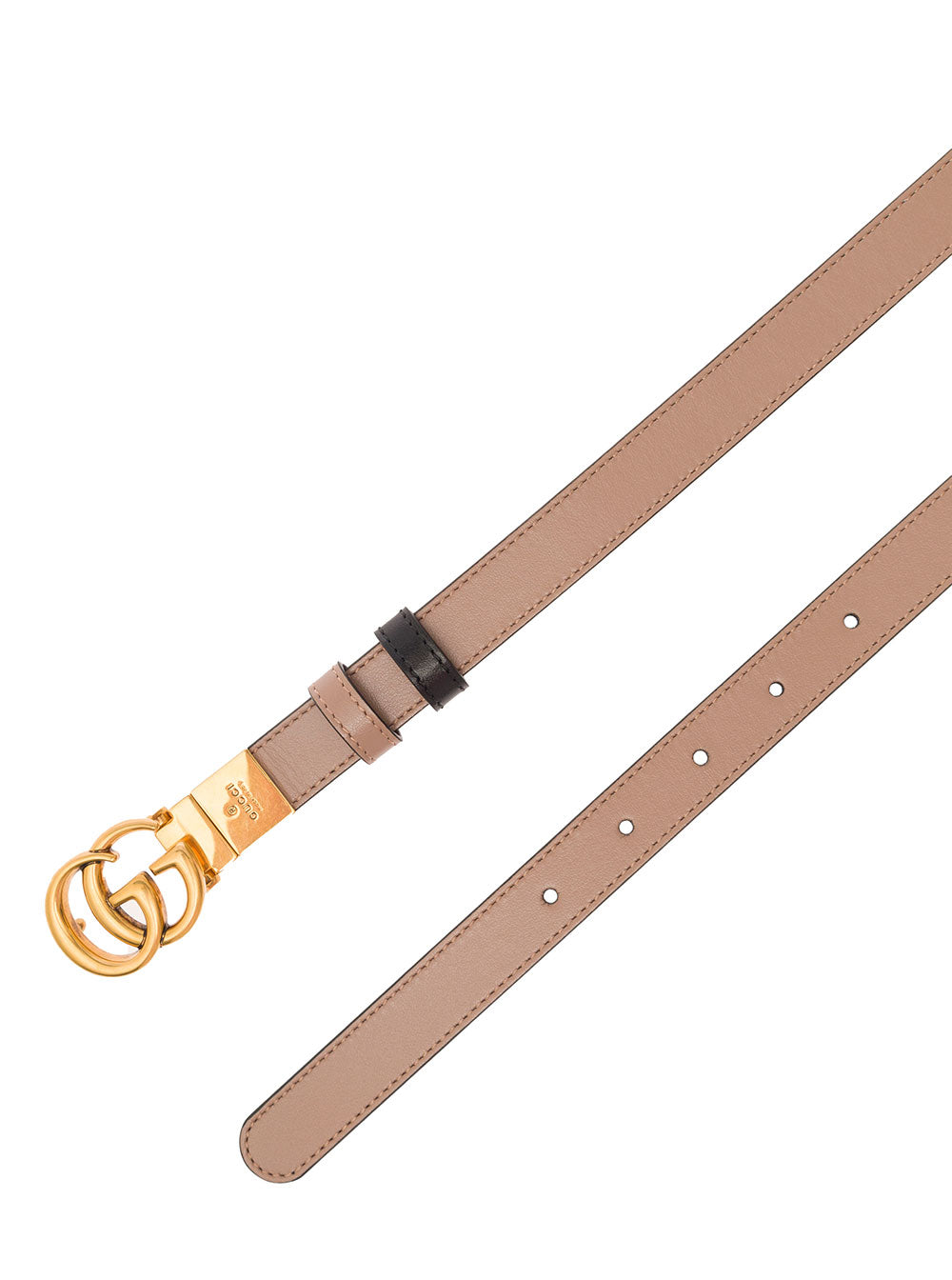 Gucci Women Reversible Belt With Gg Logo And Antique Gold Finishes In Pink And Black Leather For Women