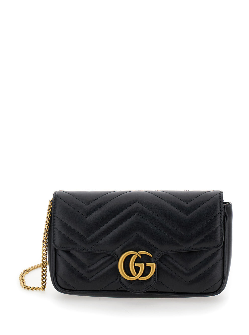 Gucci Women Mini Crossbody Bag 'Gg Marmont 2.0' With Double G In Black Chevron Leather For Women GUCCI