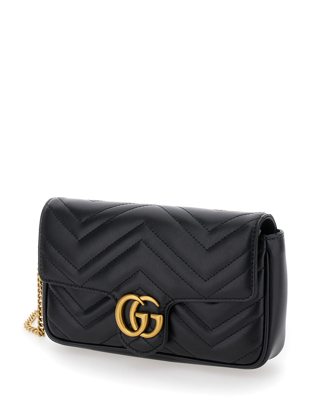Gucci Women Mini Crossbody Bag 'Gg Marmont 2.0' With Double G In Black Chevron Leather For Women GUCCI