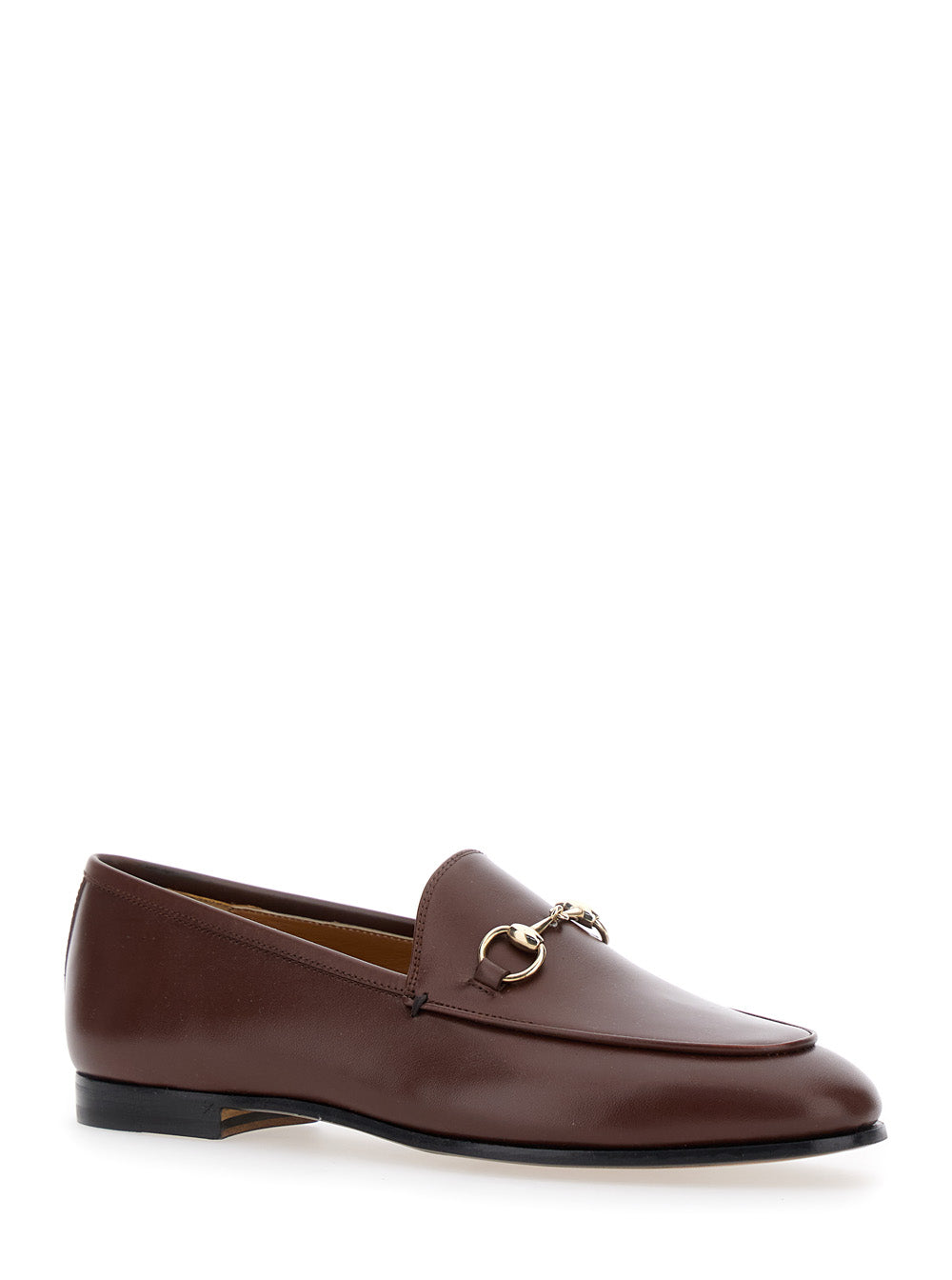 Gucci Women Loafers 'Jordan' With Horsebit Detail In Brown Glossy Leather For Women GUCCI