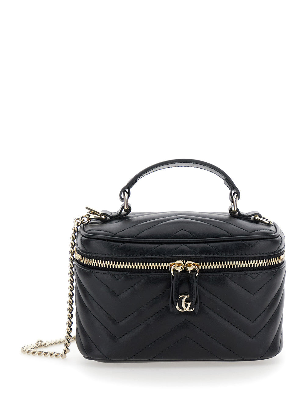 Gucci Women Handbag 'Gucci' With Chain Strap And Gg Plaque On Front In Black Leather For Women GUCCI