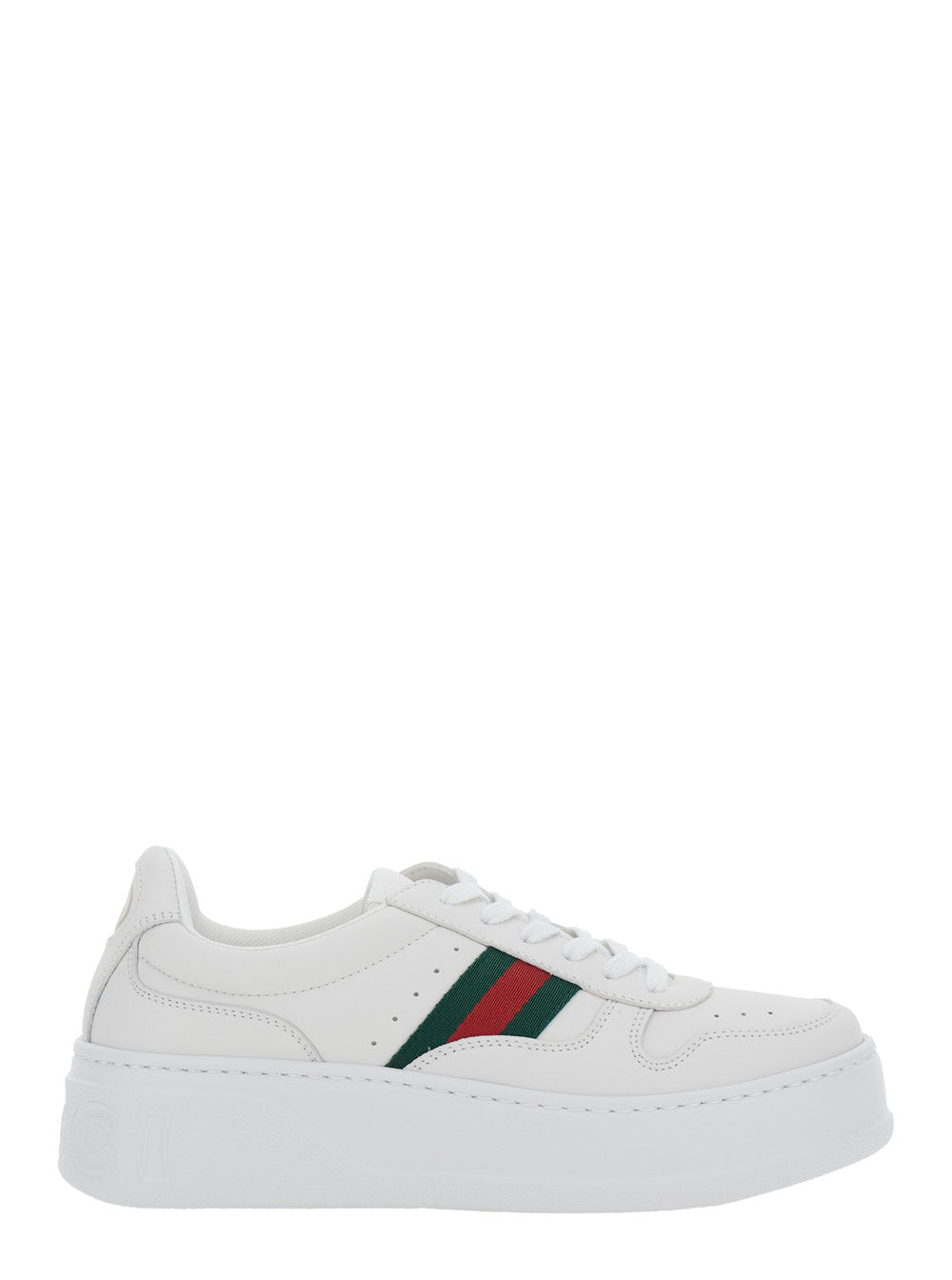 Gucci Women Sneakers With Web Detail And Oversized Sole In White Leather For Women GUCCI
