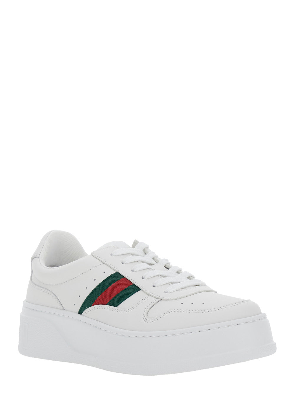 Gucci Women Sneakers With Web Detail And Oversized Sole In White Leather For Women GUCCI