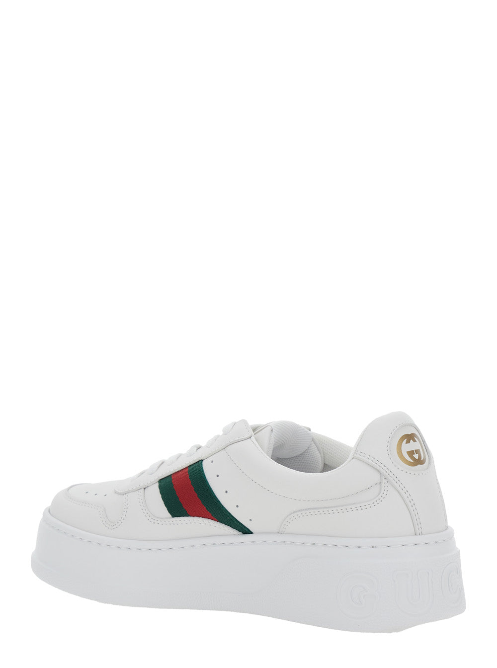 Gucci Women Sneakers With Web Detail And Oversized Sole In White Leather For Women GUCCI