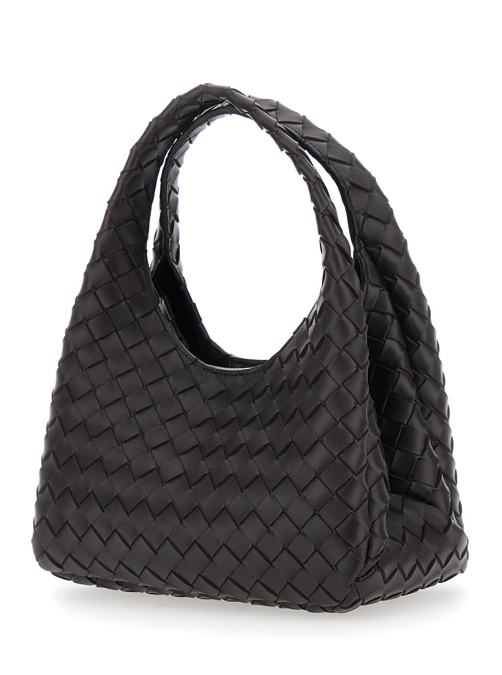 Bottega Veneta Women 'Campana' Brown Shoulder Bag Small With Two Top Handles And Intreccio Motif In Leather For Women BOTTEGA VENETA