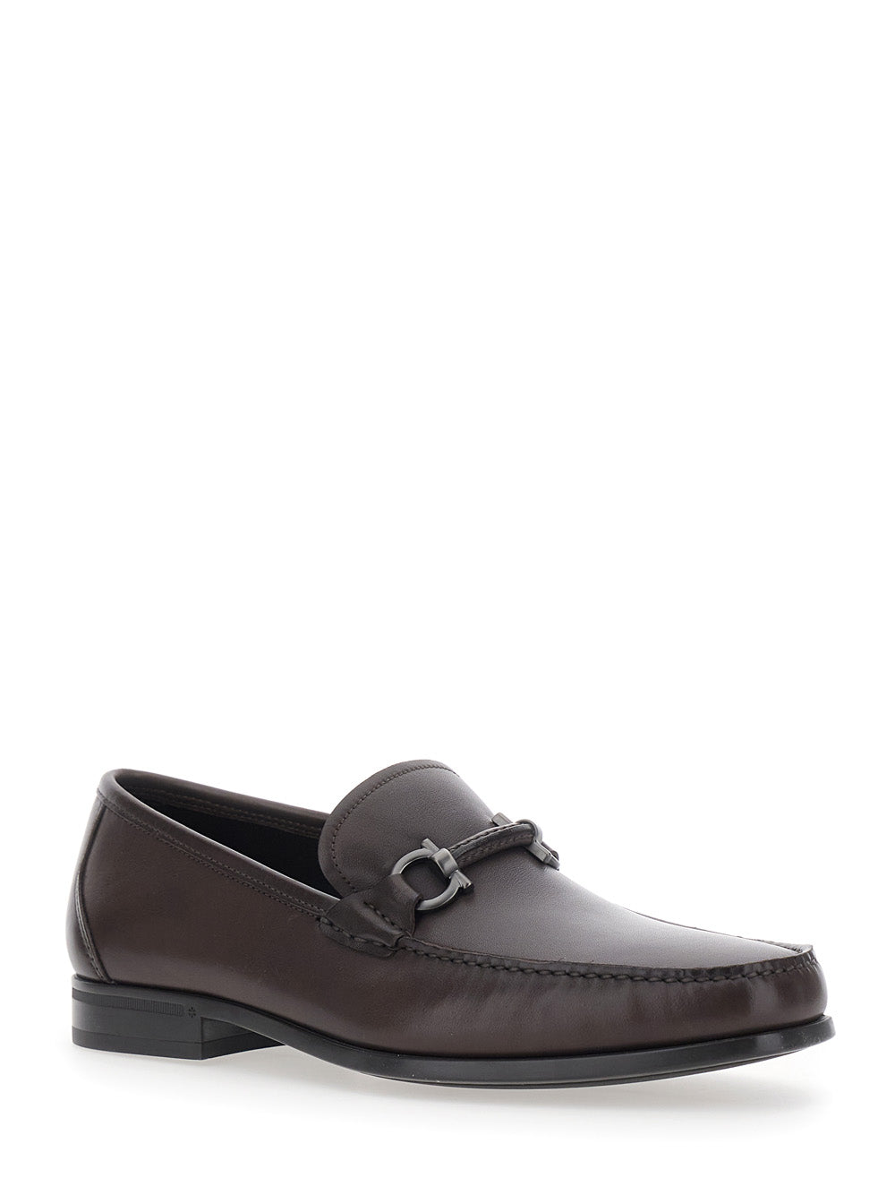 Ferragamo Men Brown Loafers With Gancini Detail On The Front In Leather For Men FERRAGAMO