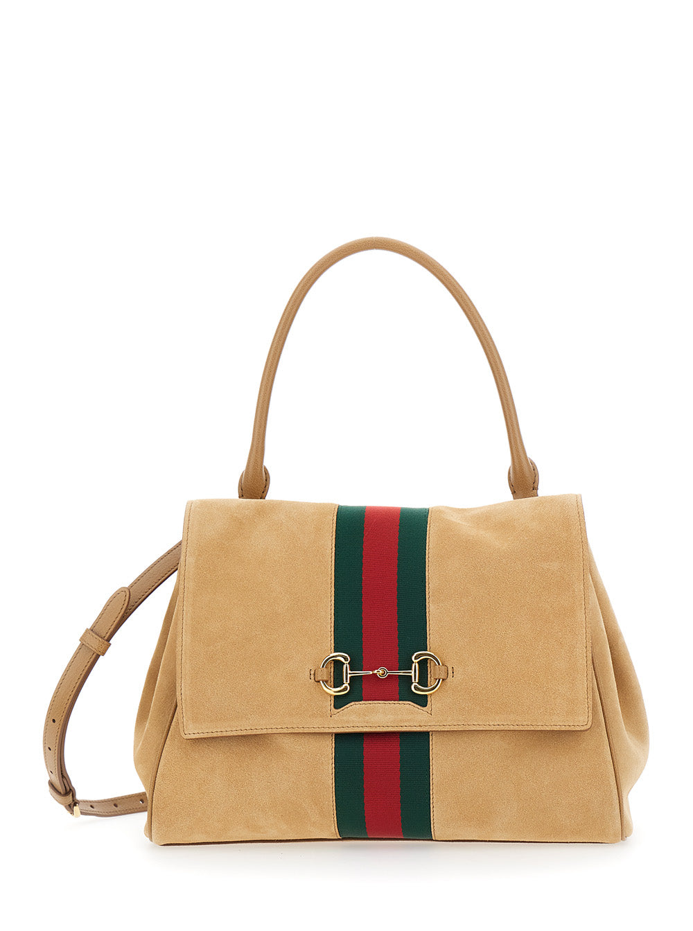 Gucci Women Horsebit Web Medium Top Handle T Web Suede Tropez/ GUCCI