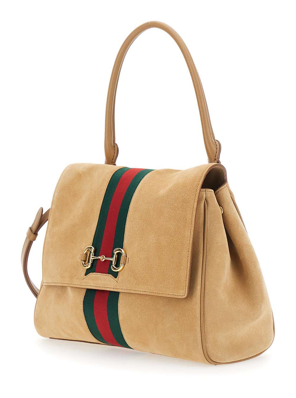 Gucci Women Horsebit Web Medium Top Handle T Web Suede Tropez/ GUCCI