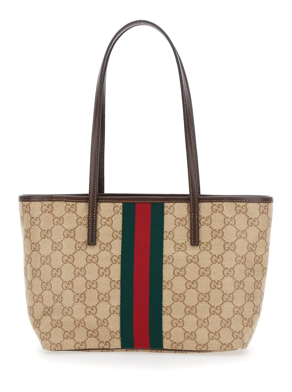 Gucci Women Gucci Women 'Essence' Beige Tote Bag With Two Top Handles And Automatic Button Closure In Gg Canvas For Women GUCCI