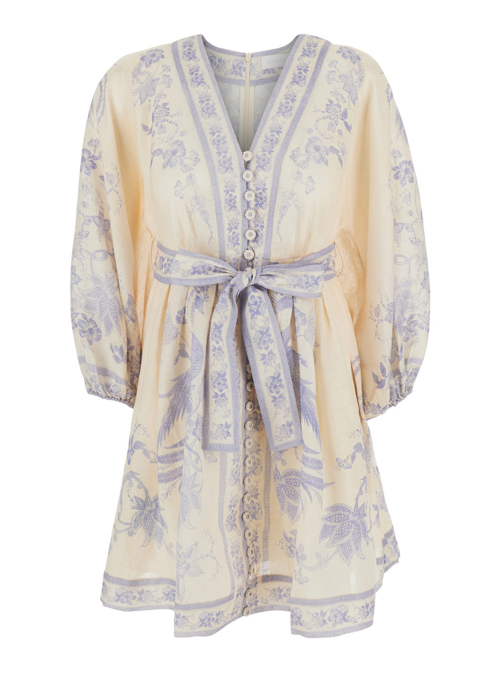Zimmermann Women 'Indra' Multicolor Dress With V-Neck And All-Over Print In Linen For Women ZIMMERMANN
