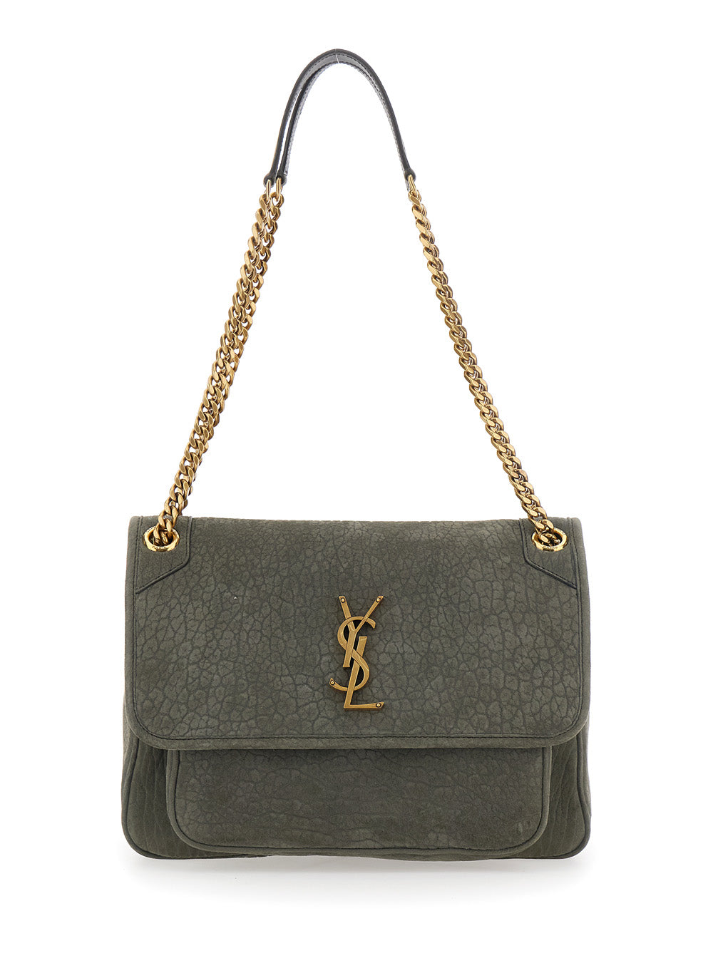 Saint Laurent Women 'Niki' Gray Shoulder Bag With Cassandre Plaque On The Front And Two Handles With Chain In Leather For Women SAINT LAURENT