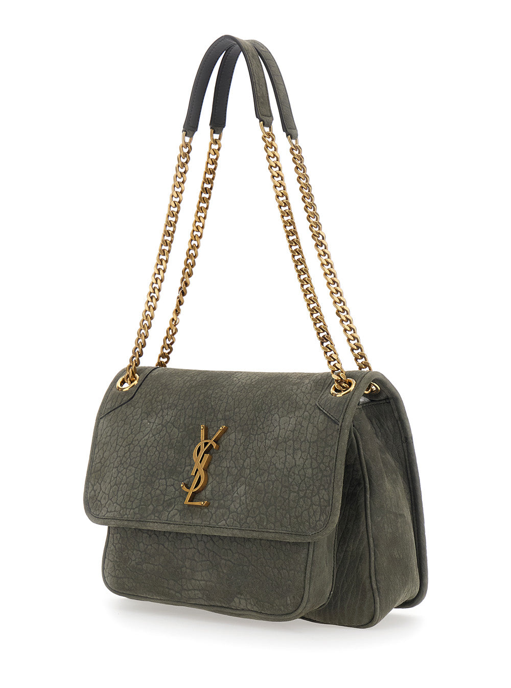 Saint Laurent Women 'Niki' Gray Shoulder Bag With Cassandre Plaque On The Front And Two Handles With Chain In Leather For Women SAINT LAURENT