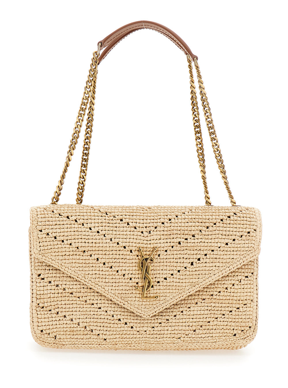 Saint Laurent Women 'Loulou' Beige Shoulder Bag With Cassandre Plaque On The Front In Raffia For Women SAINT LAURENT