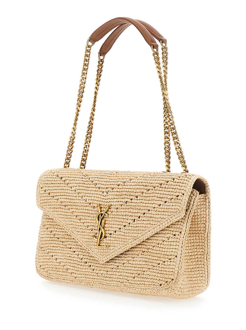 Saint Laurent Women 'Loulou' Beige Shoulder Bag With Cassandre Plaque On The Front In Raffia For Women SAINT LAURENT