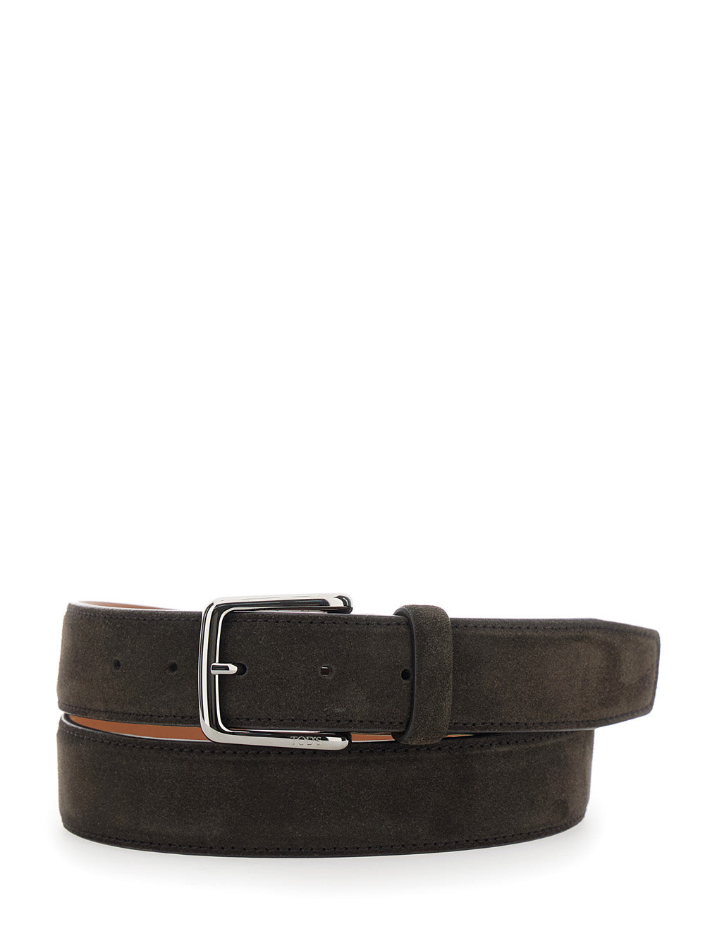 Tod's Men Brown Belt With Embossed Logo Buckle In Suede For Men TOD'S