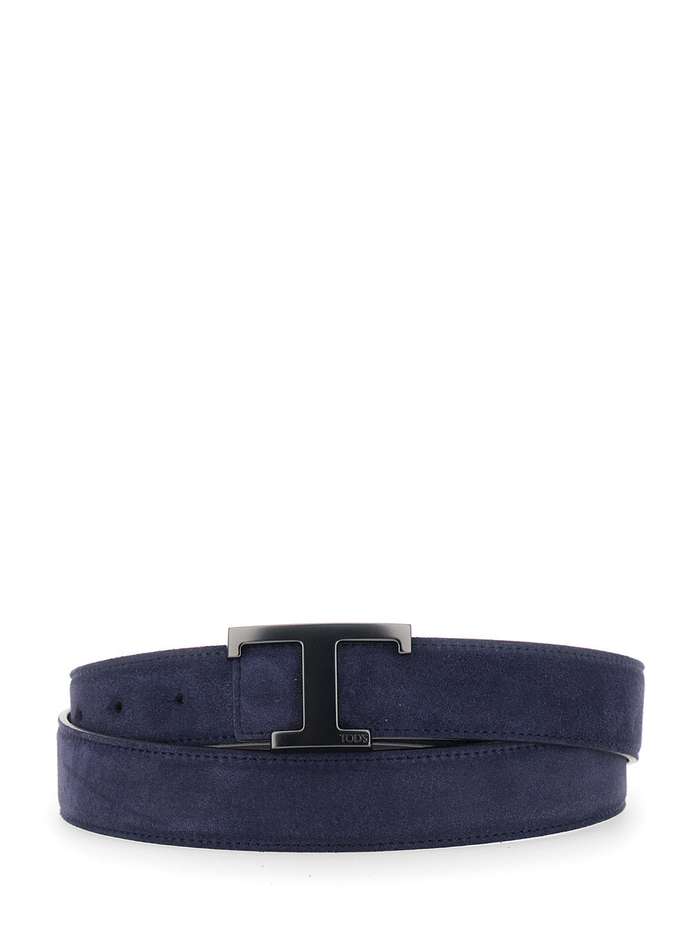 Tod's Men Blue And Brown Reversible Belt With Timeless T Buckle In Leather And Suede For Men TOD'S