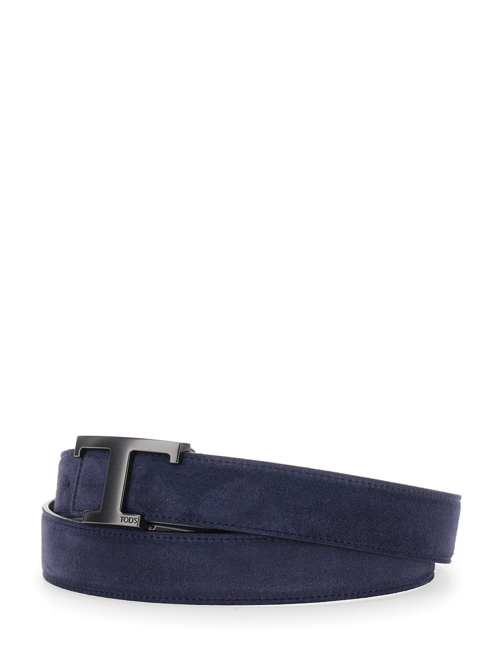 Tod's Men Blue And Brown Reversible Belt With Timeless T Buckle In Leather And Suede For Men TOD'S