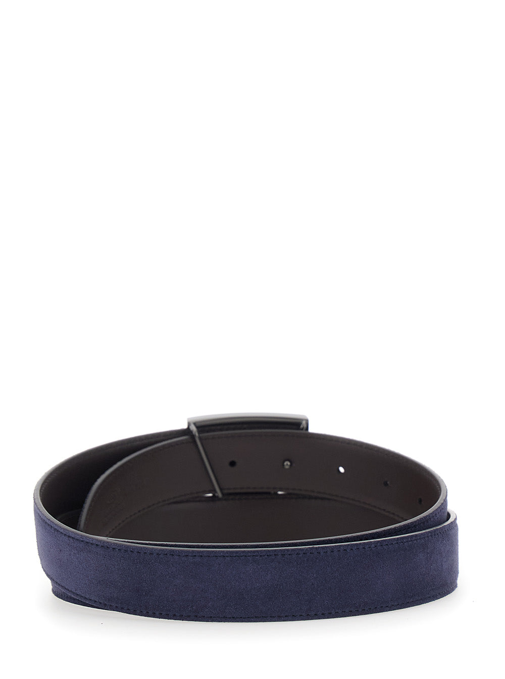 Tod's Men Blue And Brown Reversible Belt With Timeless T Buckle In Leather And Suede For Men TOD'S