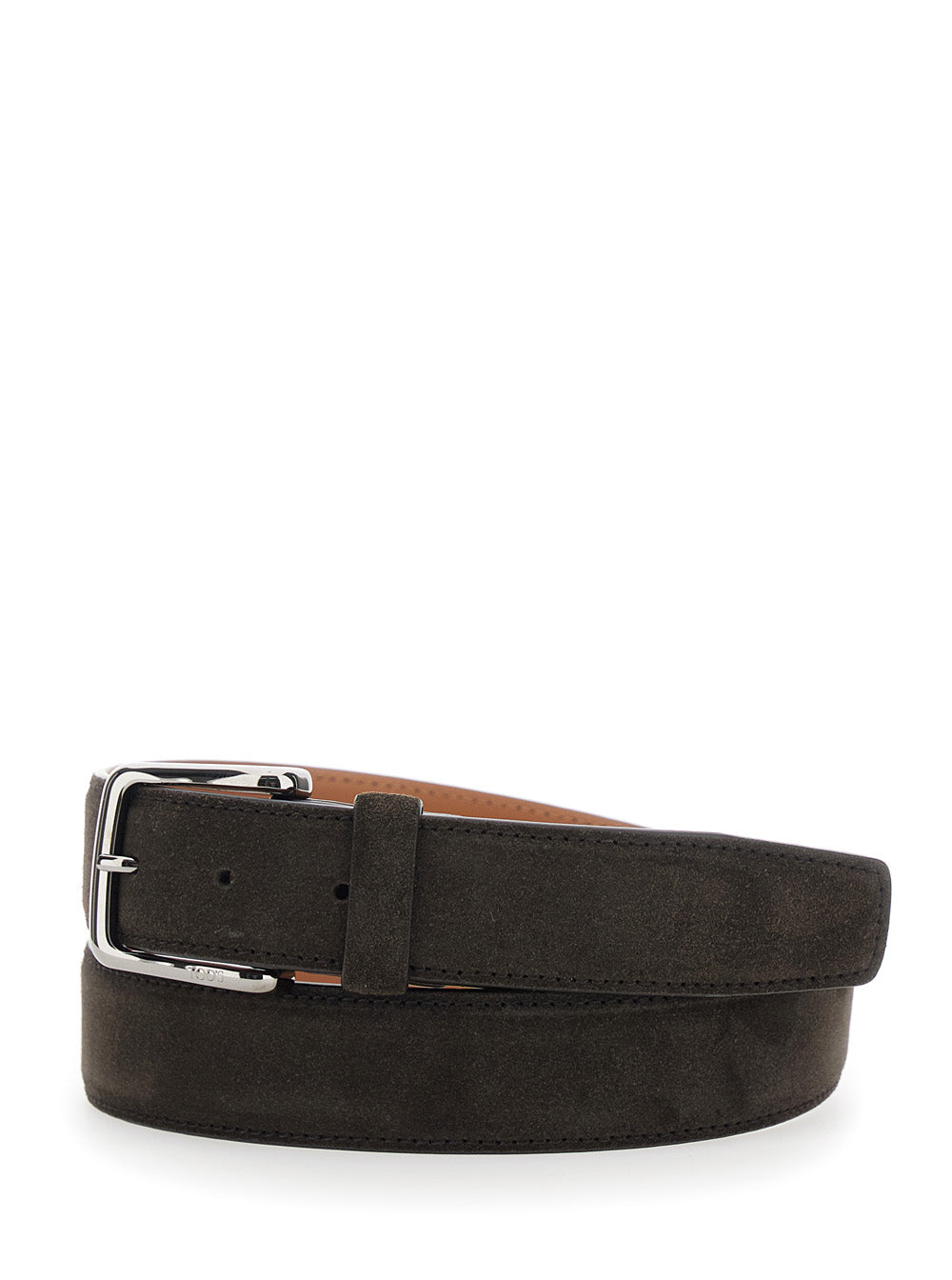 Tod's Men Brown Belt With Embossed Logo Buckle In Suede For Men TOD'S