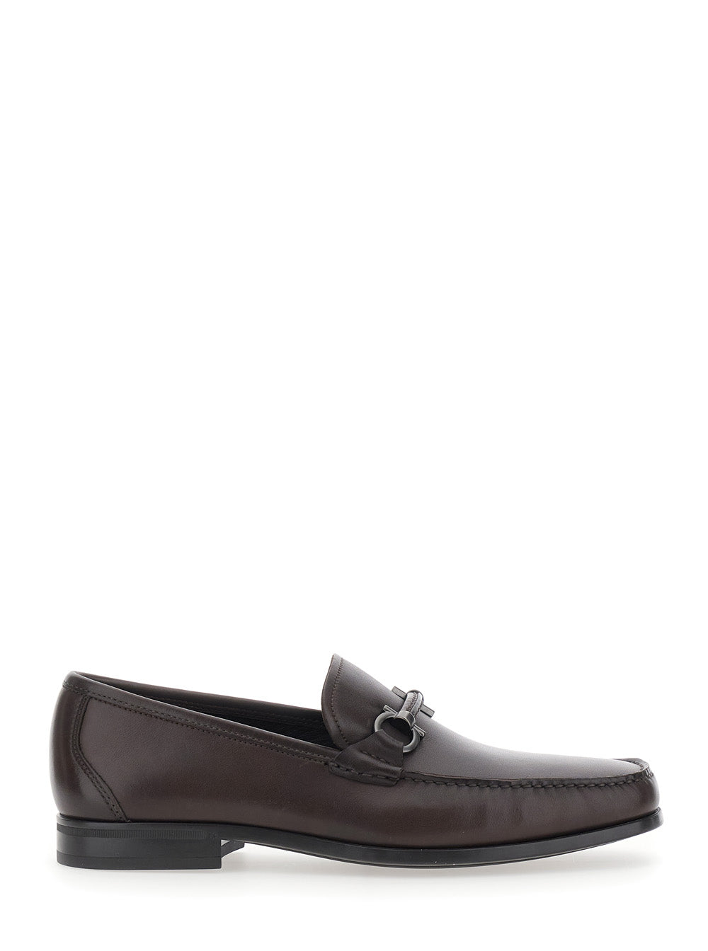 Ferragamo Men Brown Loafers With Gancini Detail On The Front In Leather For Men FERRAGAMO
