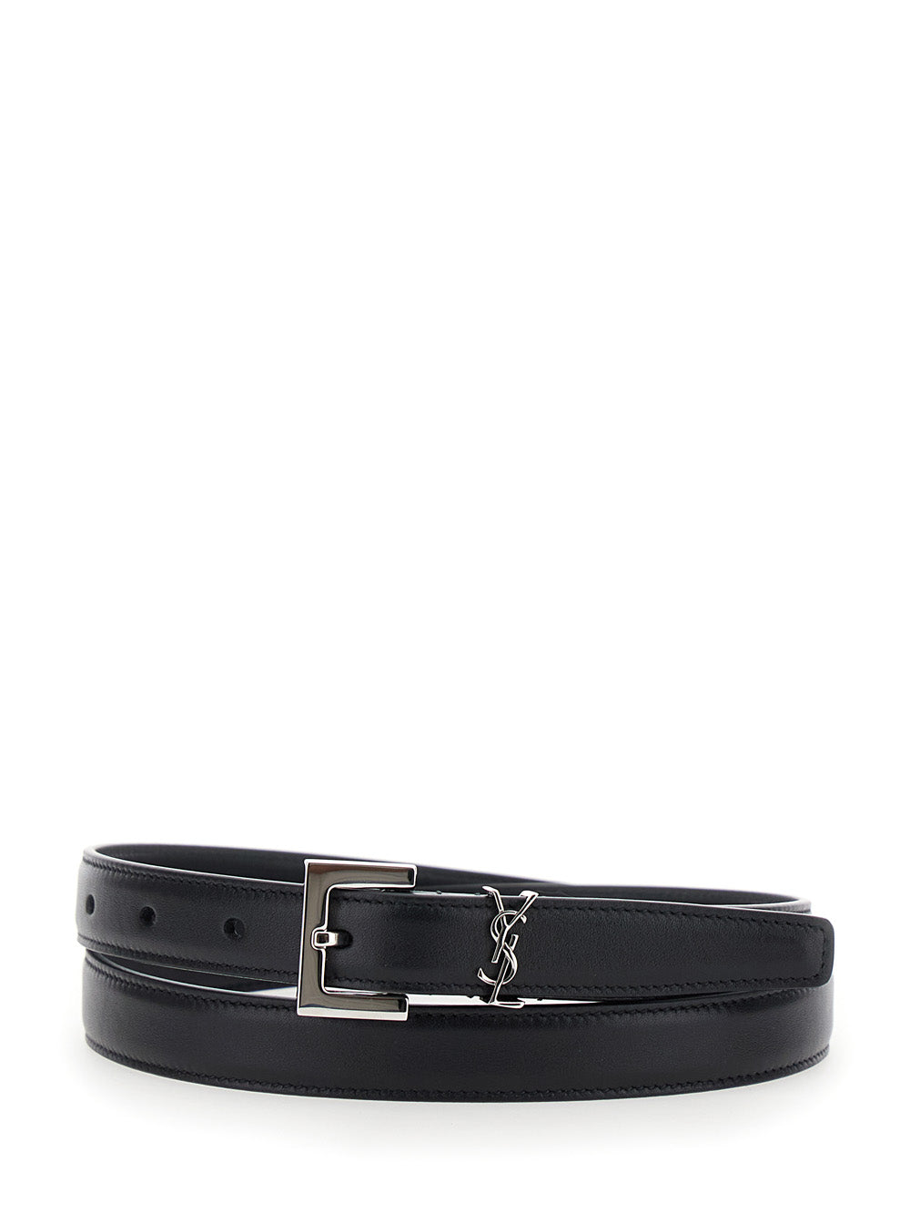 Saint Laurent Women Belt With Cassandre Plate On The Front And Square Buckle In Black Leather For Women SAINT LAURENT
