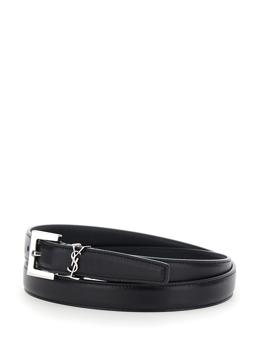 Saint Laurent Women Belt With Cassandre Plate On The Front And Square Buckle In Black Leather For Women SAINT LAURENT