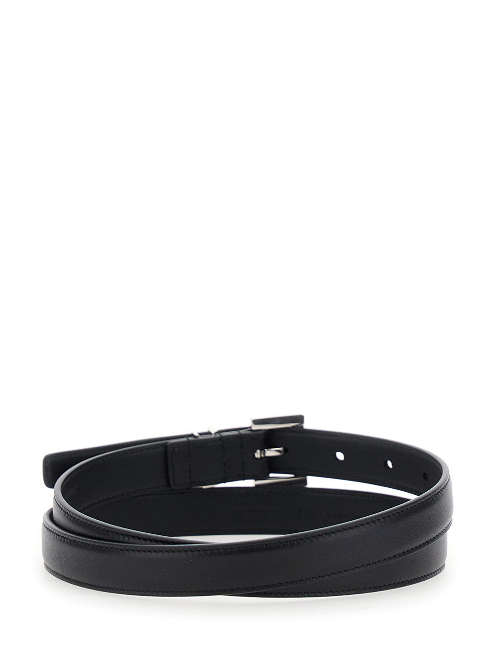 Saint Laurent Women Belt With Cassandre Plate On The Front And Square Buckle In Black Leather For Women SAINT LAURENT