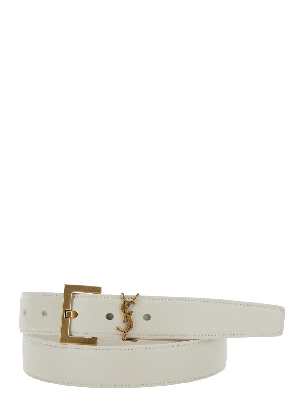 Saint Laurent Women Belt With Ysl Plate In White Leather For Women SAINT LAURENT