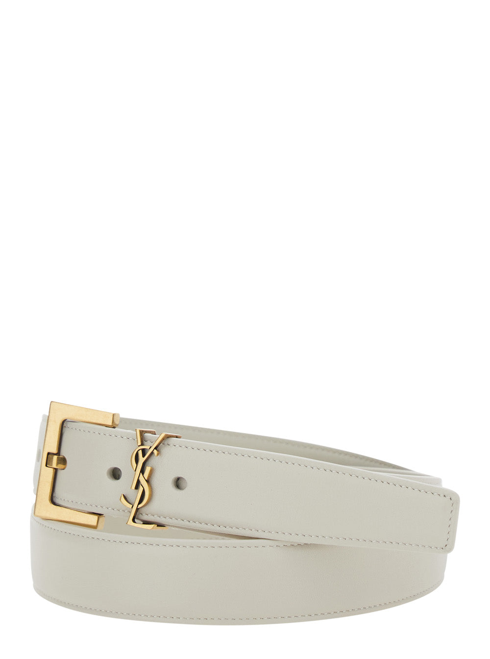 Saint Laurent Women Belt With Ysl Plate In White Leather For Women SAINT LAURENT