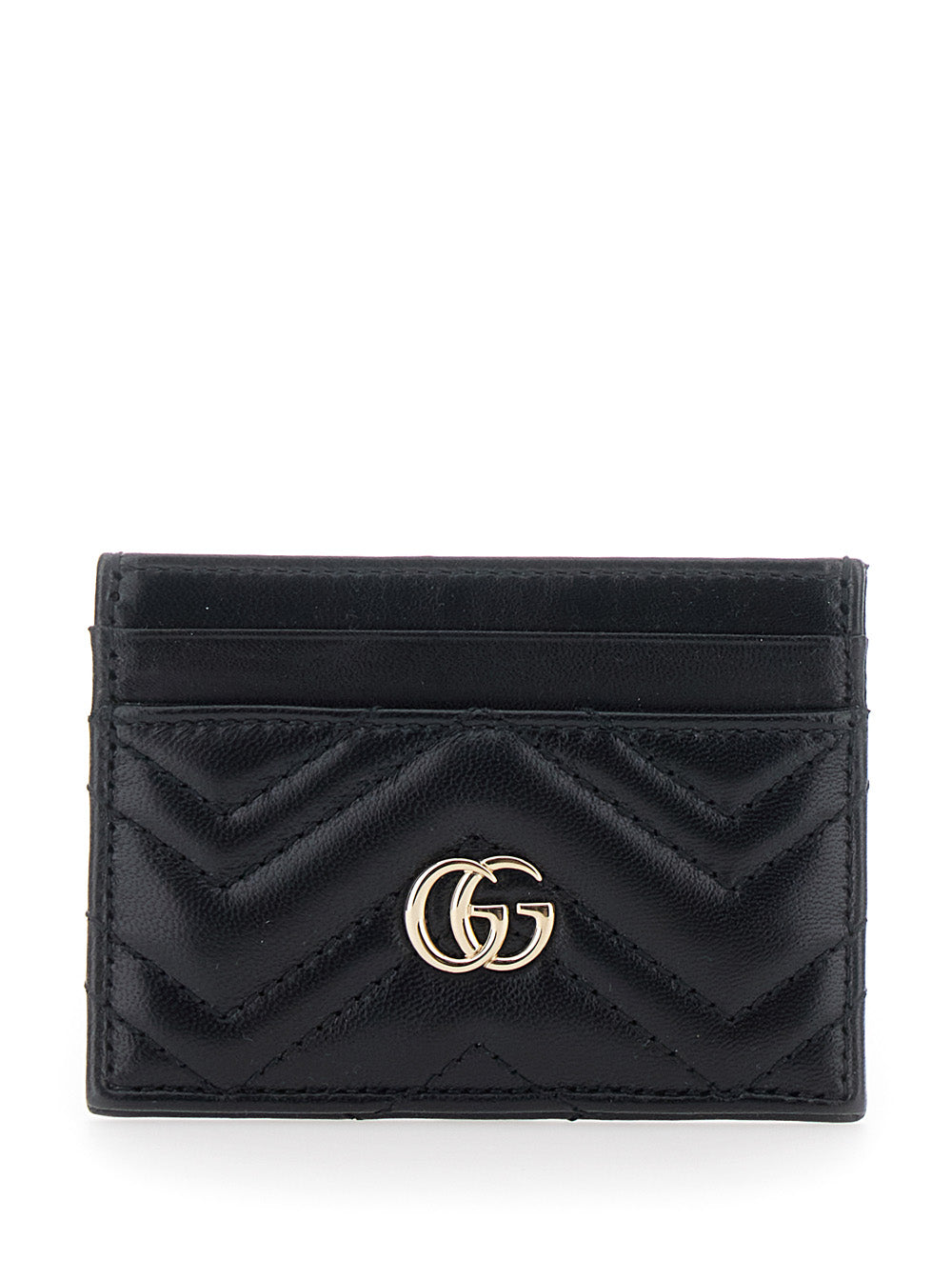 Gucci Women 'Gg Marmont' Black Card Holder With Quilted Design And Gg Logo In Leather For Women GUCCI