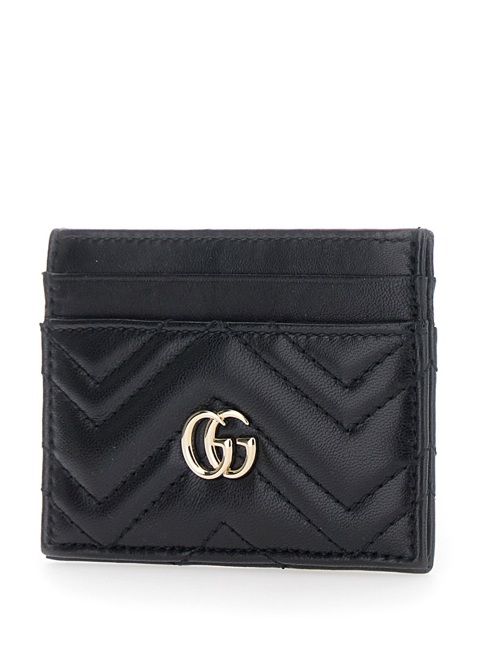 Gucci Women 'Gg Marmont' Black Card Holder With Quilted Design And Gg Logo In Leather For Women GUCCI