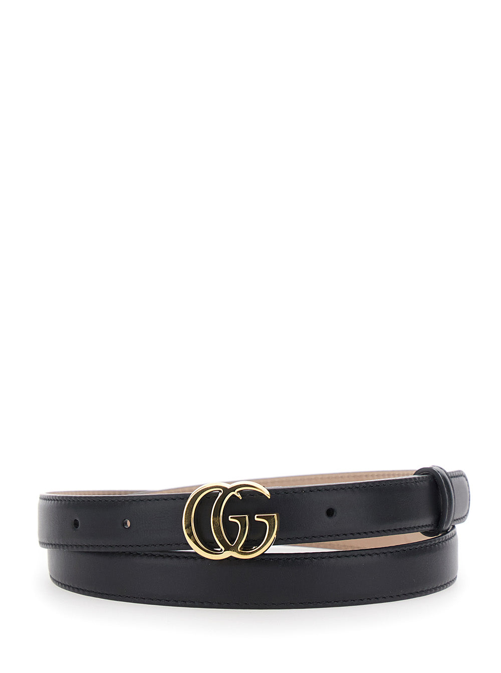 Gucci Women Black Belt With Gg Buckle On The Front In Leather For Women GUCCI