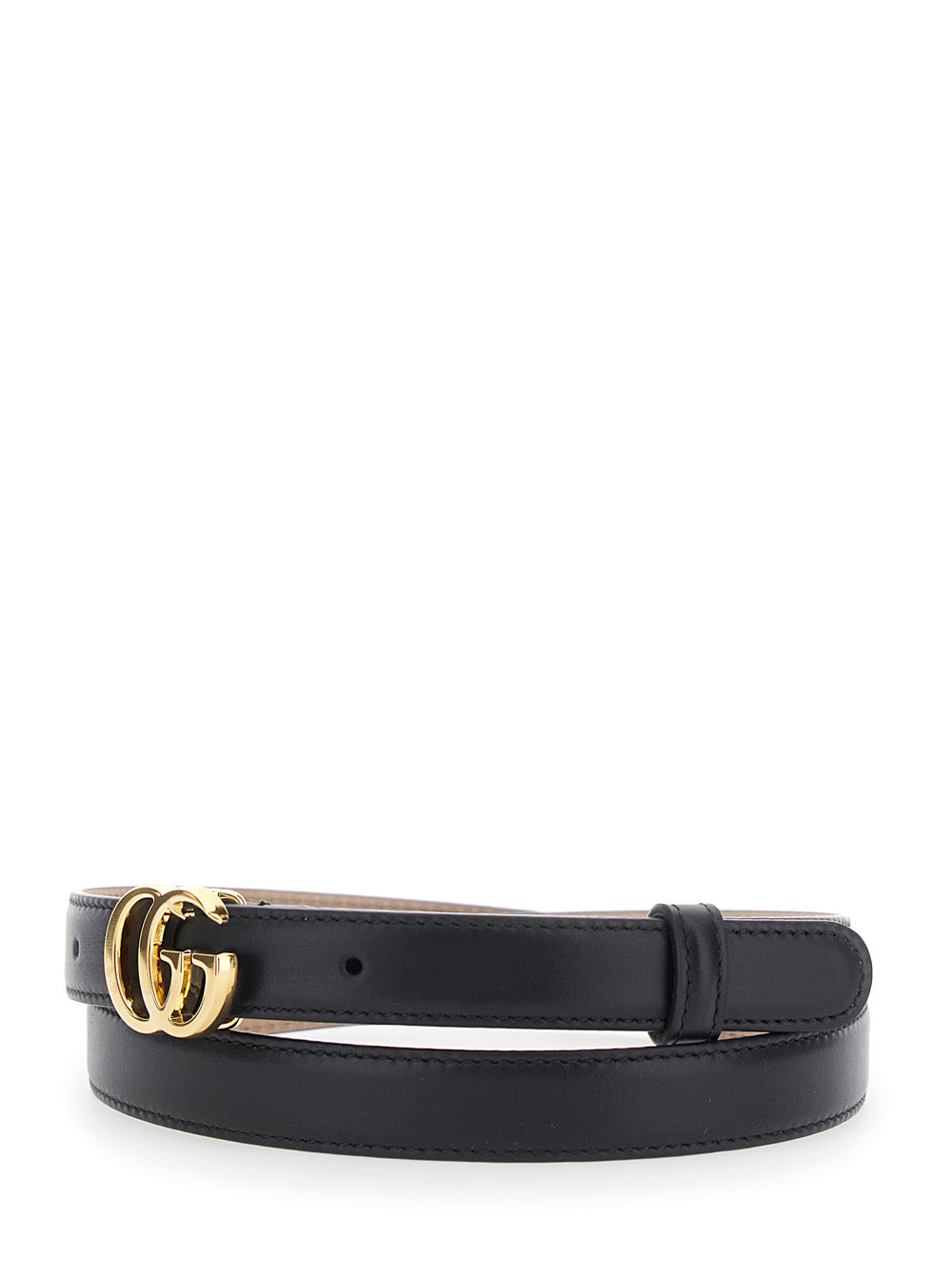 Gucci Women Black Belt With Gg Buckle On The Front In Leather For Women GUCCI