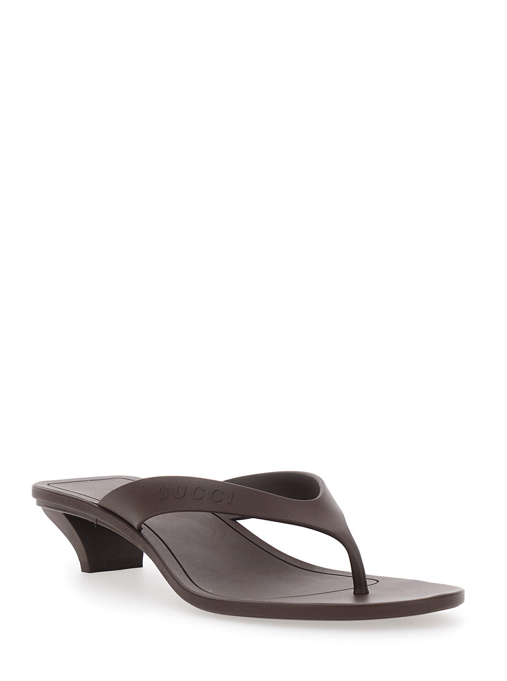 Gucci Women 'Vittoria' Brown Heeled Sandals With Embossed Logo In Rubber For Women GUCCI