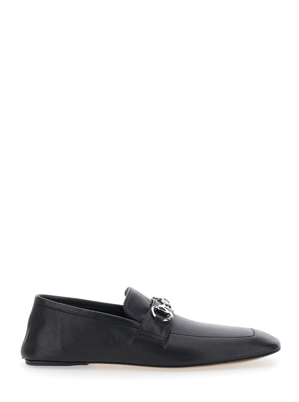 Gucci Women 'Ragazzo' Black Loafers With Square Toe And Horsebit On The Front In Leather For Women GUCCI
